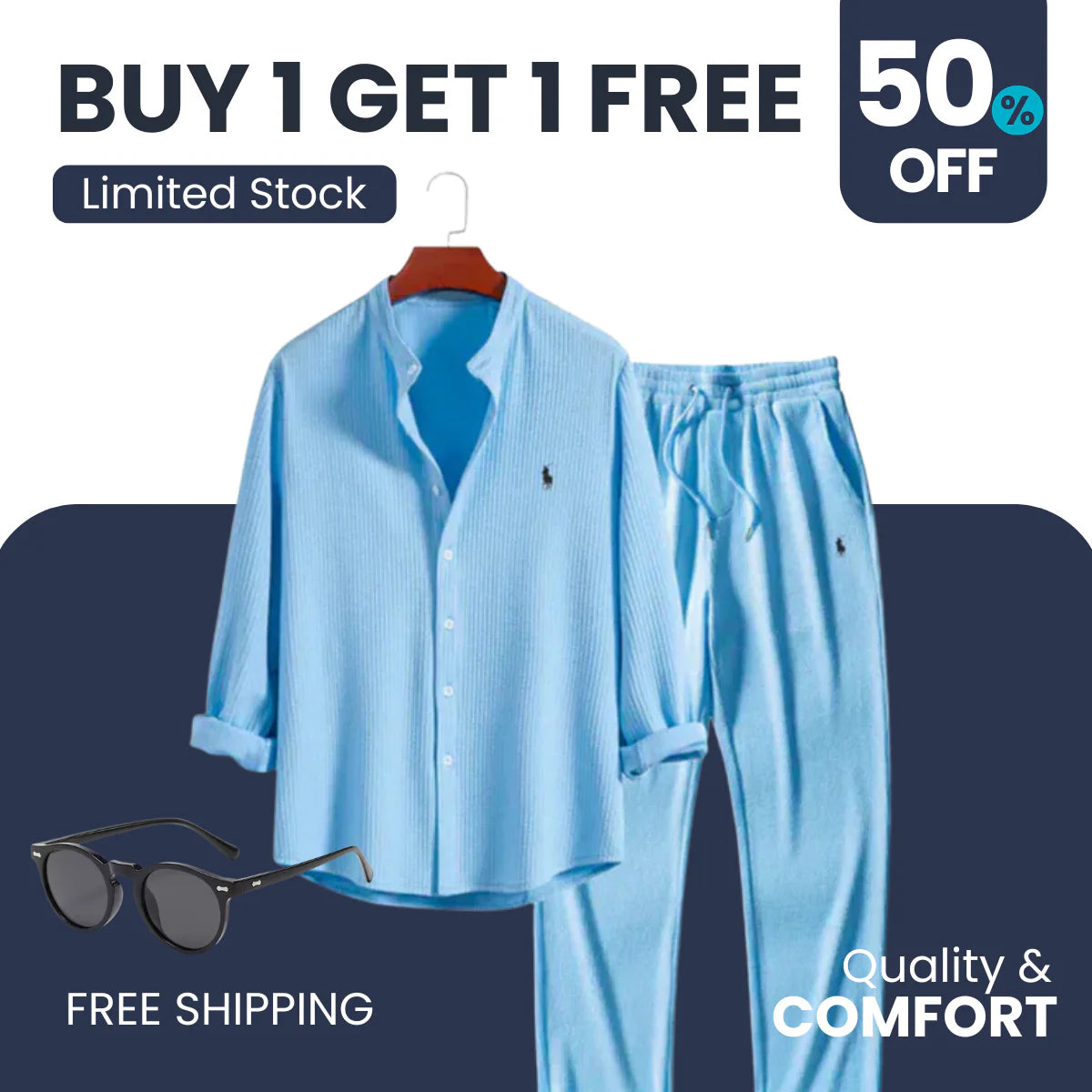[BUY 1 GET 1 FREE + SUNGLASSES] Sunset Premium Set – Shirt & Trousers + Sunglasses