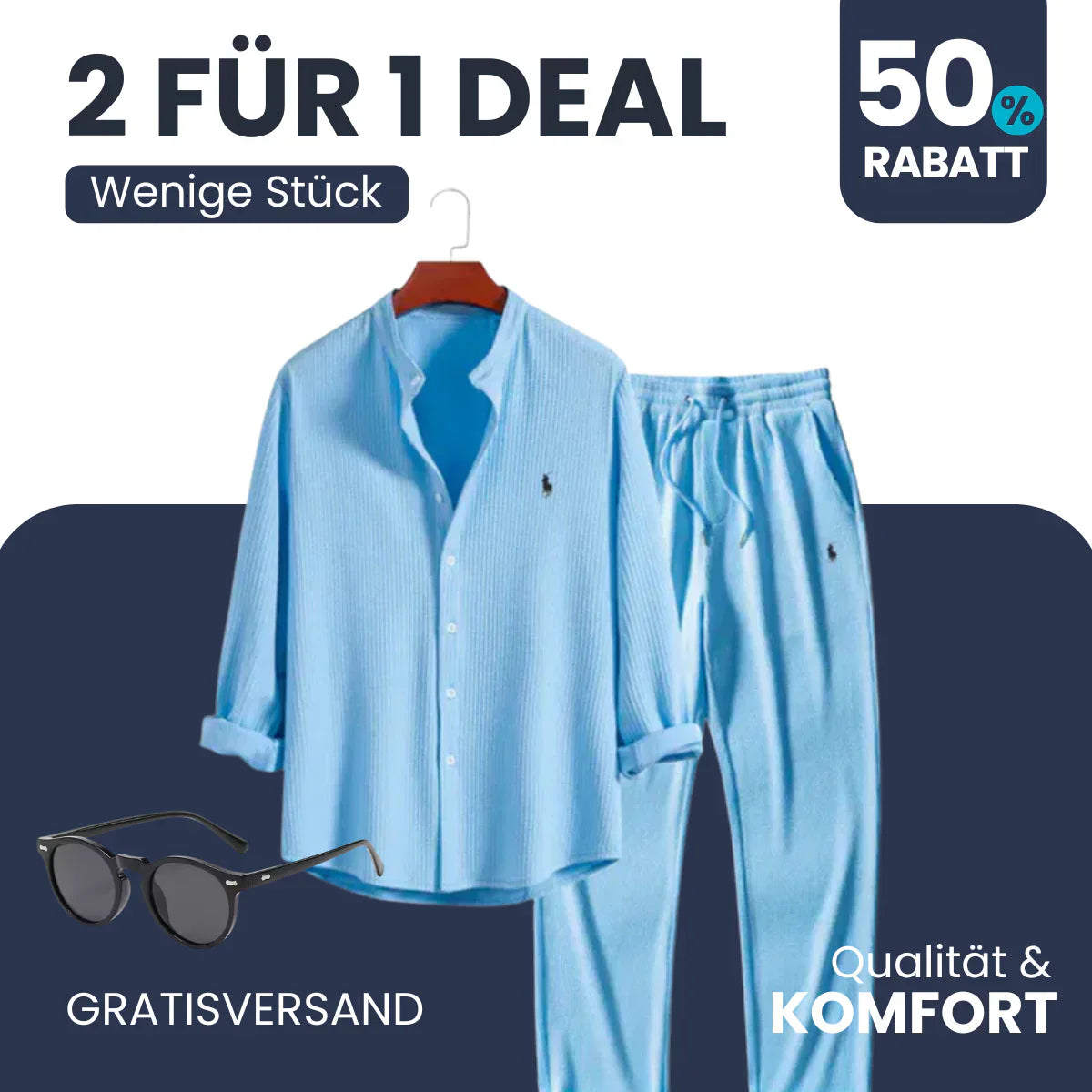 [2 FOR 1 DEAL + FREE SUNGLASSES] Sunset Premium Set – Shirt &amp; Trousers + Sunglasses